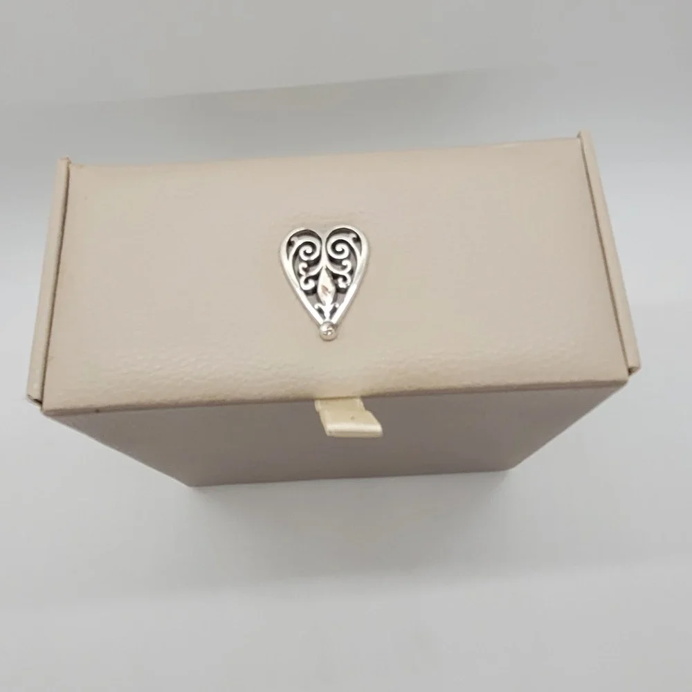 Brighton Follow Your Heart Pebbled Faux Leather Square Jewelry Box Silver Heart